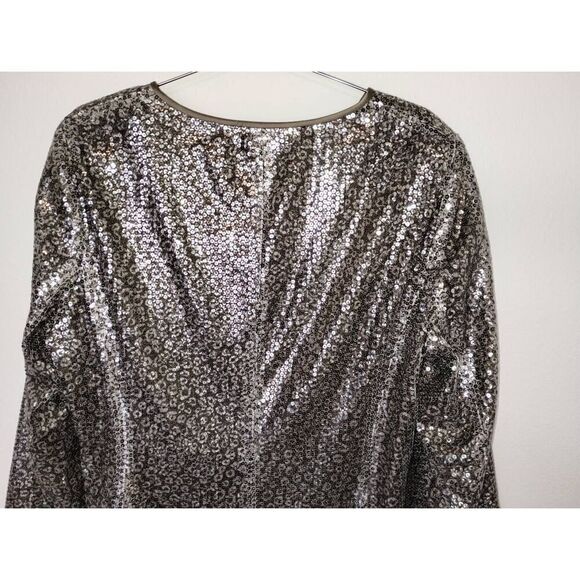 Kasper Evening Jacket Sz 18 Silver Sequined Leopard Print Open Front Glamcore Vt - Picture 8 of 12